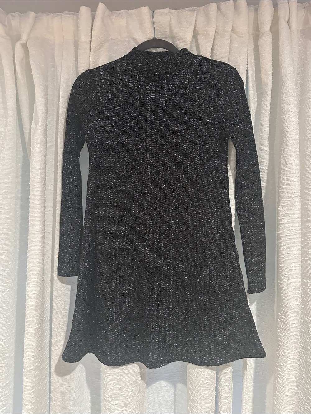 Urban Outfitters Black Knit Long-Sleeve A-Line Dress with Metallic Thread